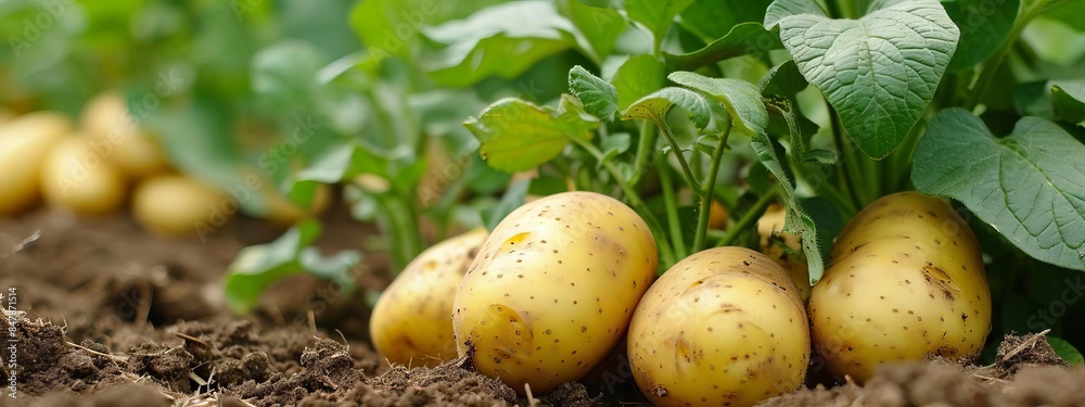 Potatoes growing in the garden. selective focus. Generative AI, Potatoes growing in the garden. selective focus. Generative AI,