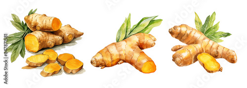Wallpaper Mural  set clipart turmeric root watercolor illustration on transparent background Torontodigital.ca