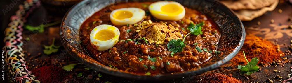 Rich and flavorful Ethiopian doro wat served with injera bread Rich and flavorful Ethiopian doro wat served with injera bread