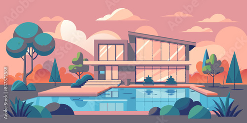 A picturesque house on a secluded island, with tropical vegetation and a tranquil sea backdrop. a serene landscape of trees, water, and sky.