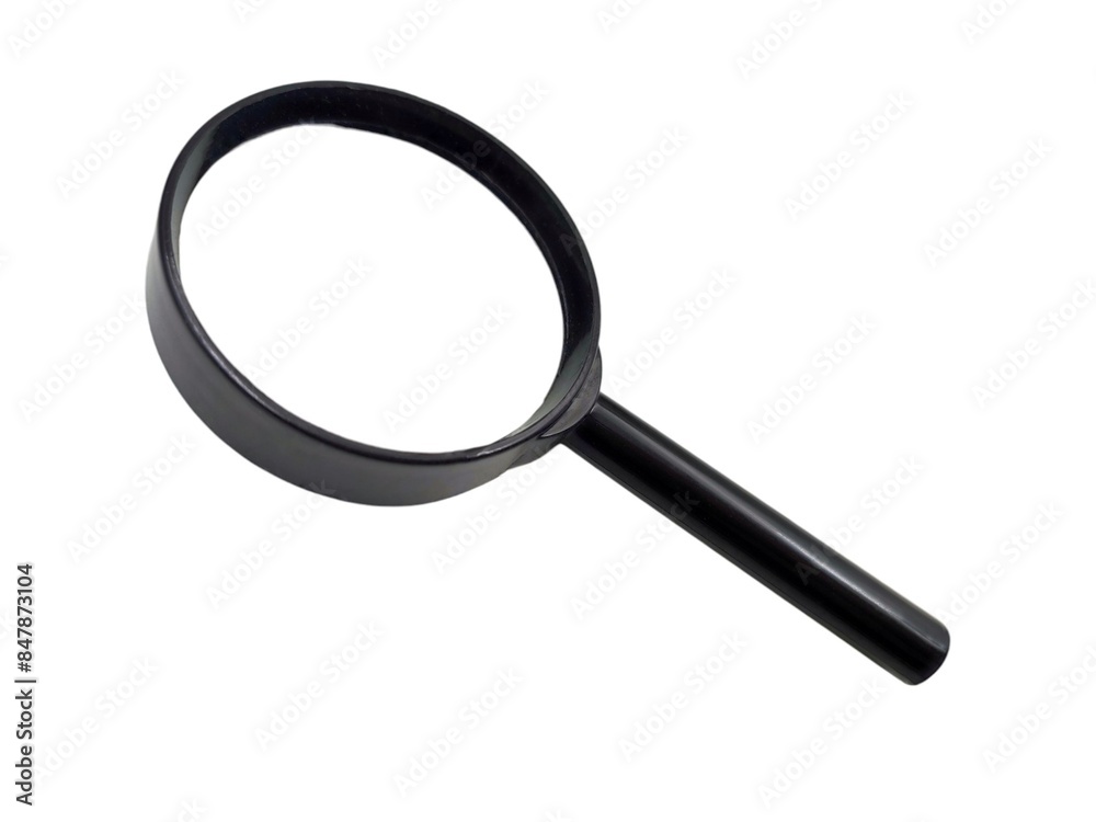 Photo of a black magnifying glass, isolated on white background. Photo of a black magnifying glass, isolated on white background.