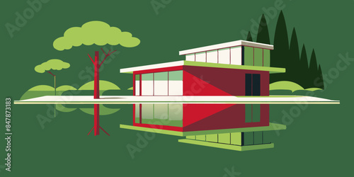 An idyllic house nestled on a serene island, surrounded by glistening waters. A picturesque home situated on a tranquil island, encompassed by shimmering waters and abundant foliage.