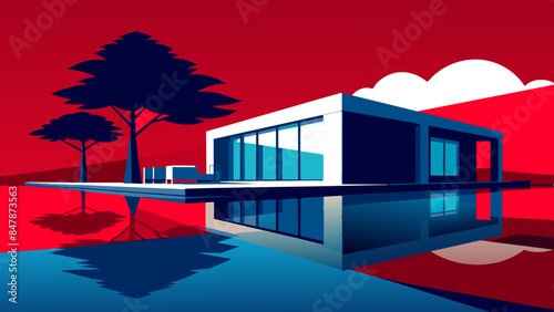 An idyllic house nestled on a serene island, surrounded by glistening waters. A picturesque home situated on a tranquil island, encompassed by shimmering waters and abundant foliage.
