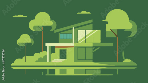 An idyllic house nestled on a serene island, surrounded by glistening waters. A picturesque home situated on a tranquil island, encompassed by shimmering waters and abundant foliage.