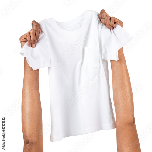 Png Hand holding t-shirt mockup kids apparel