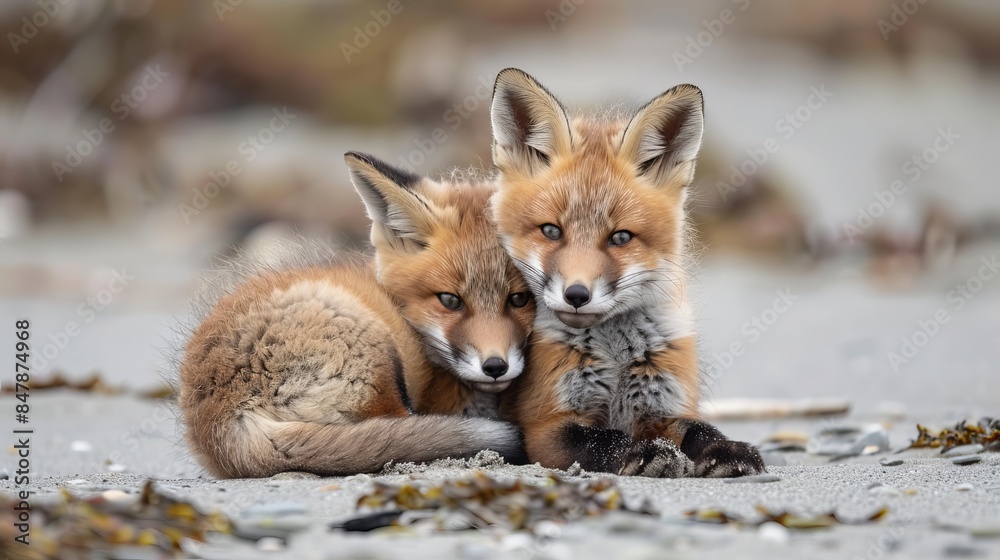 Adorable Baby Red Foxes Playing Together on Nova Scotia Beach, June 2020 Adorable Baby Red Foxes Playing Together on Nova Scotia Beach, June 2020