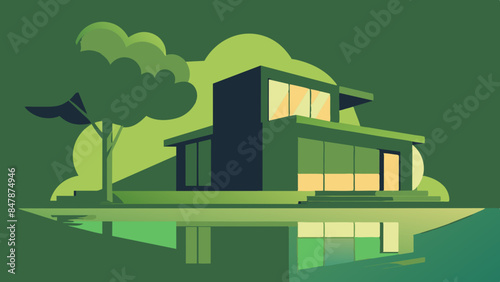 An idyllic lakeside house surrounded by nature's beauty, offering a serene and picturesque setting.Scenic house by the lake, nestled among trees with a picturesque view.