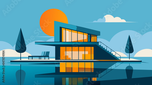 An idyllic lakeside house surrounded by nature's beauty, offering a serene and picturesque setting.Scenic house by the lake, nestled among trees with a picturesque view.