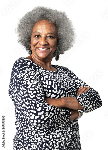 Confident senior woman png sticker, transparent background