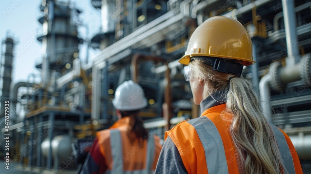 Workers conducting safety drills, engineers overseeing training, and collaboration within a petrochemical facility Workers conducting safety drills, engineers overseeing training, and collaboration within a petrochemical facility