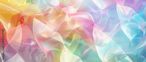 A delicate and flowing rainbow gradient fabric, crumpled and layered, forms a mesmerizing and elegant visual spectacle.