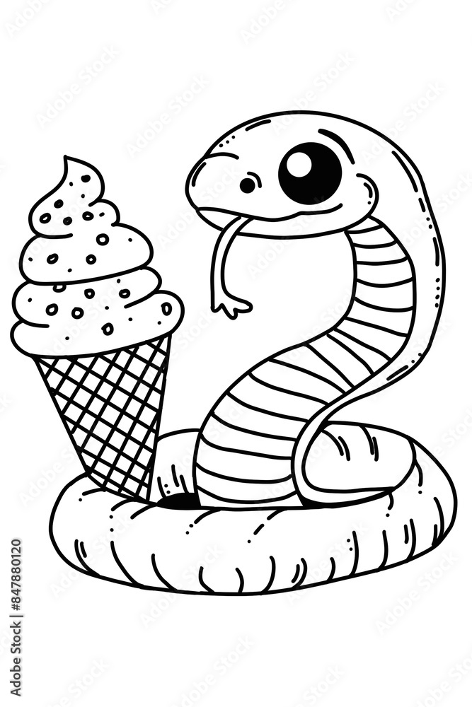 Fototapeta premium coloring book for kids, snake eating ice cream
