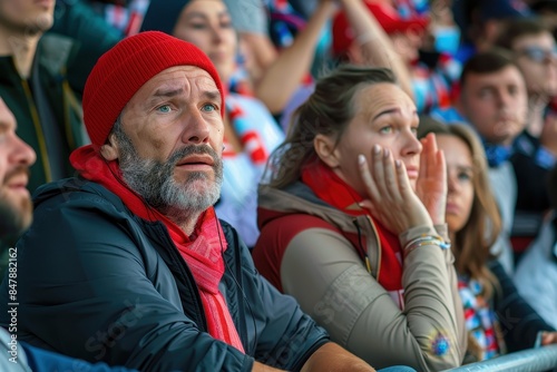 Wallpaper Mural An older man with a beard appears deeply concerned whilst watching a sports game with other fans Torontodigital.ca