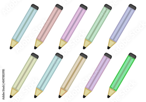 Hoja de iconos de lápices de colores en fondo blanco