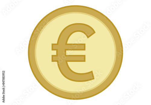 Moneda dorada de euro en fondo blanco