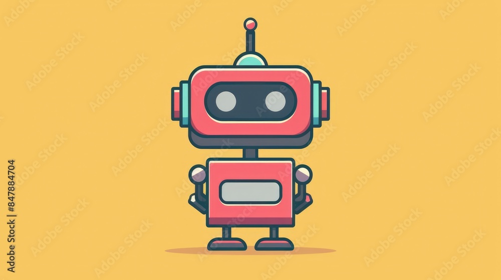 Illustration of a robotic icon representing a chatbot for customer support services designed in a flat cartoon style Illustration of a robotic icon representing a chatbot for customer support services designed in a flat cartoon style