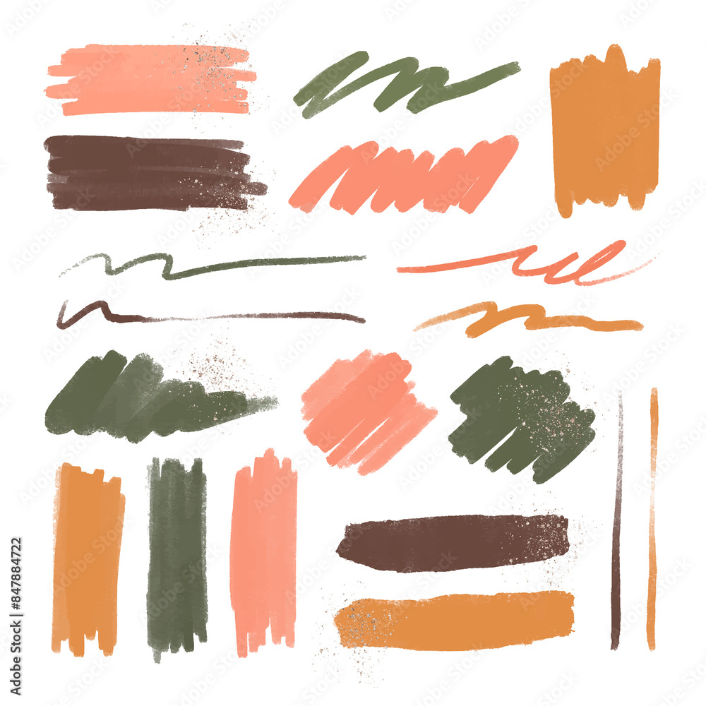 Fotografie Png ink brush stroke element set with glitter