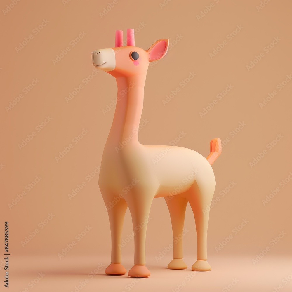 A 3D rendering of a beige giraffe with pink accents standing on a pale background A 3D rendering of a beige giraffe with pink accents standing on a pale background