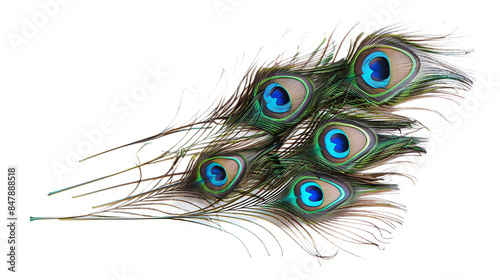 Peacock feathers on white background