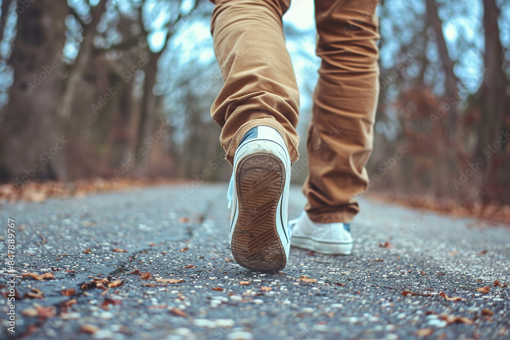 Sportive person walking quickly in the park. Take your pants for a walk day Sportive person walking quickly in the park. Take your pants for a walk day