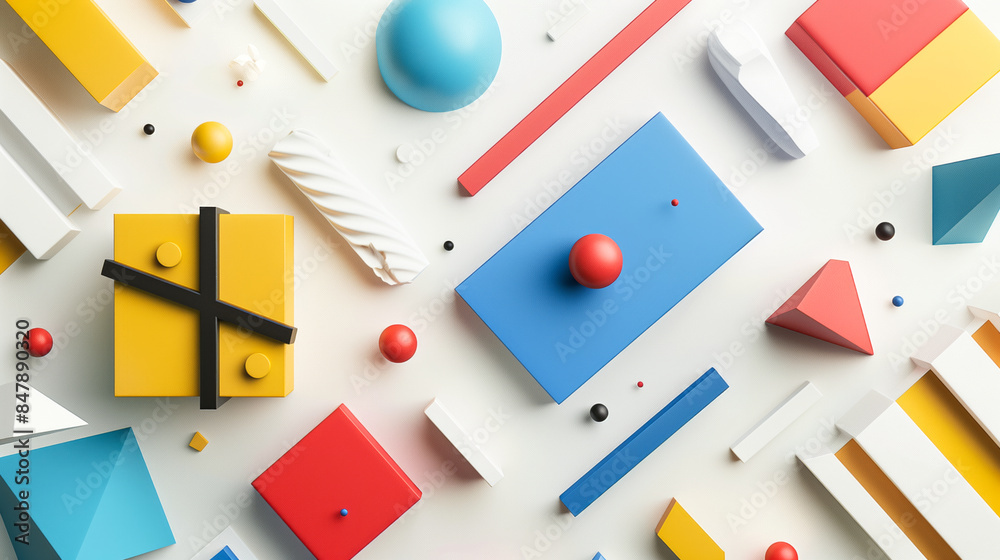 A minimalist desktop wallpaper with a Bauhaus twist, 3D-rendered geometric shapes in primary colors A minimalist desktop wallpaper with a Bauhaus twist, 3D-rendered geometric shapes in primary colors