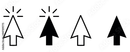Computer mouse click cursor black arrow icon set. Mouse click cursor collection. Vector illustration.