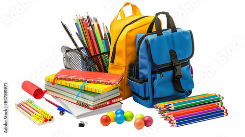 School supplies with books isolated on transparent background