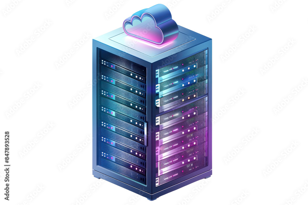 Illustration of a modern server rack with a cloud symbol on top ...