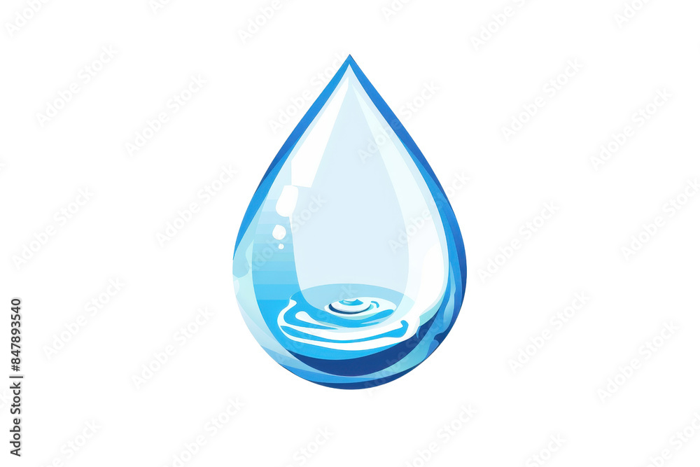 Illustration of a single blue water droplet with reflections and a ripple effect at the base, symbolizing purity and simplicity. Illustration of a single blue water droplet with reflections and a ripple effect at the base, symbolizing purity and simplicity.