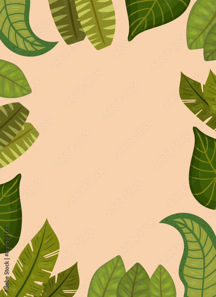 Fototapeta premium Modern summer background frame with tropical leaves. Summer banner for website, advertising, online shopping promotion. Vector design template.