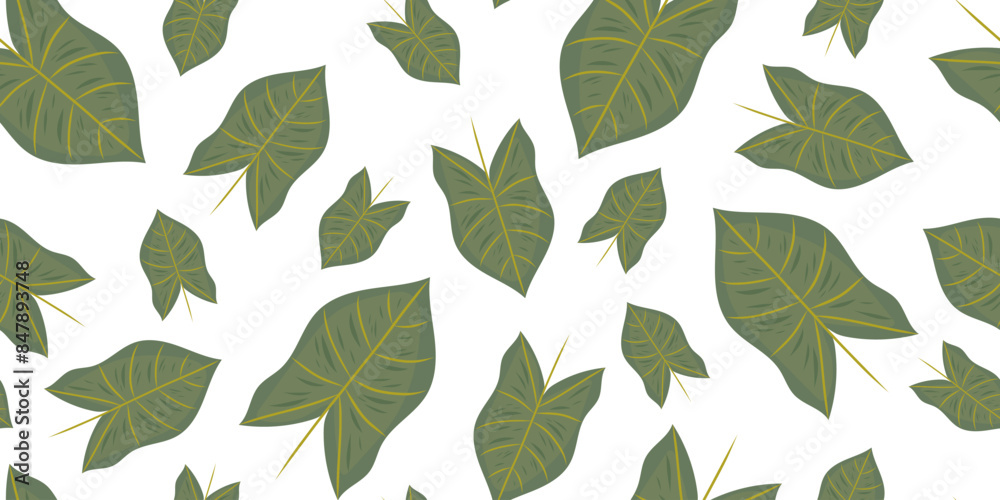 Fototapeta premium Philodendron leaf seamless pattern. Arrowhead plant, botanical modern background. Vector isolated on white.