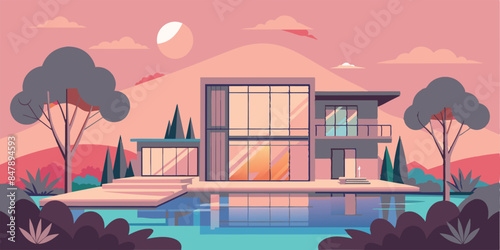 Charming lakeside cottage with a beautiful view of the water and surrounding landscape. Tranquil lakefront home with lush greenery and a peaceful atmosphere.