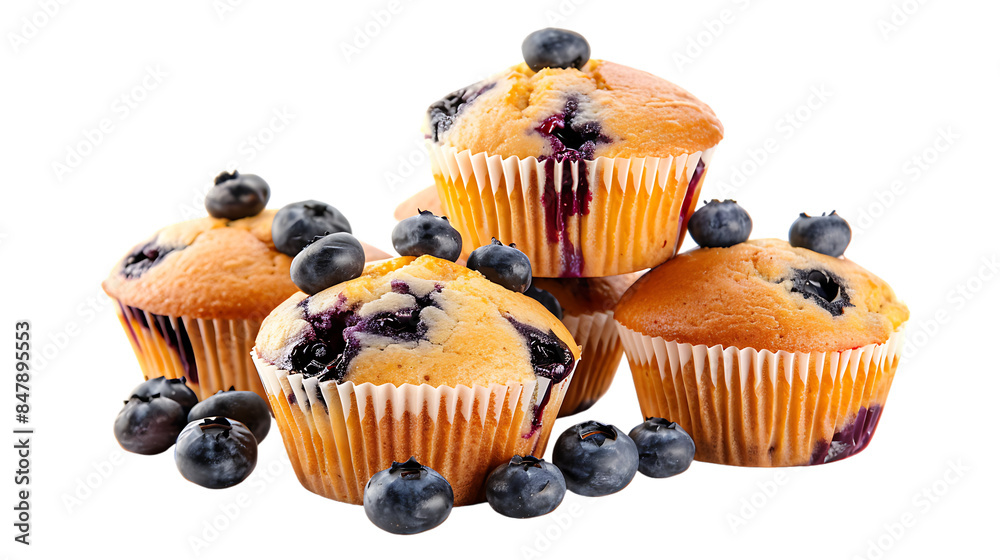 Stack of tasty blueberry muffins isolated on transparent background Stack of tasty blueberry muffins isolated on transparent background