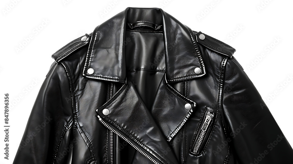 Stylish outfit with black leather jacket isolated on transparent background Stylish outfit with black leather jacket isolated on transparent background