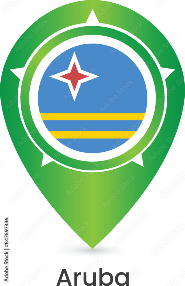 Map pointer with country Aruba. Aruba flag. Vector illustration Map pointer with country Aruba. Aruba flag. Vector illustration