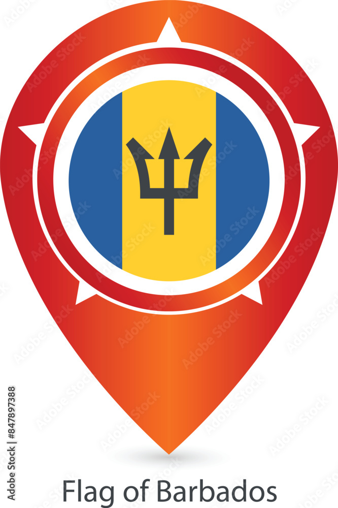 High detailed vector flag of Barbados with location icon High detailed vector flag of Barbados with location icon