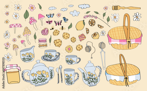 afternoon tea party picnic clipart collection.	