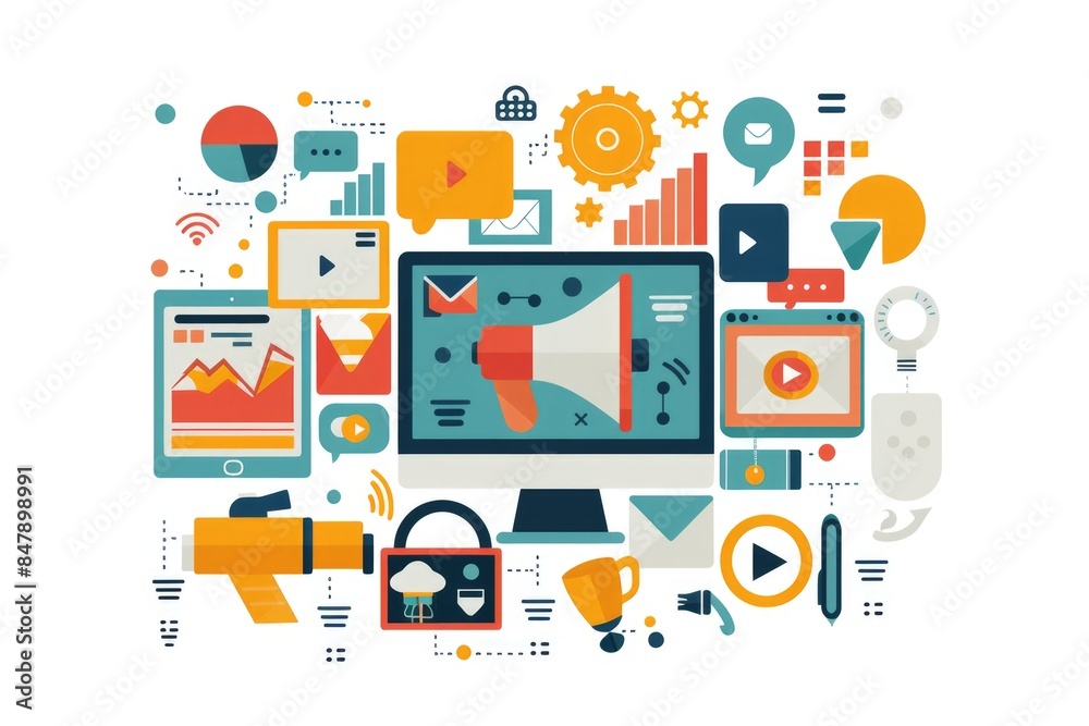 Content Marketing Illustration. Online Multimedia Publication for Digital Marketing