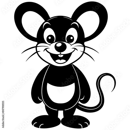 adorable smiling cartoon mouse silhouette vector illustration line art