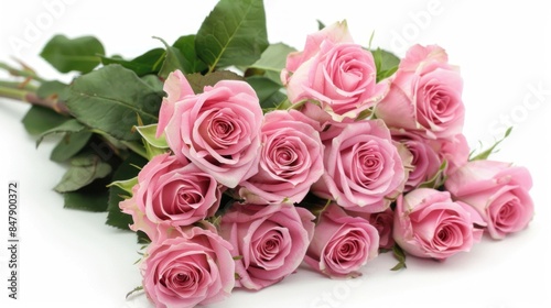 Pink Roses Bouquet on White Background