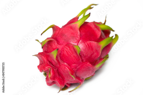 One whole dragon fruit isolated on white background, full depth of field 1