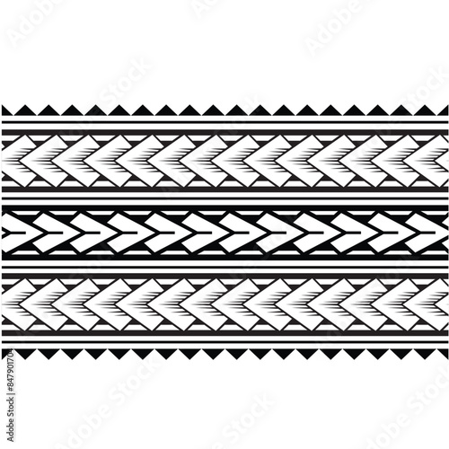 Polynesian pattern tribal tattoo border. Tribal tattoo geometric fore arm samoan band.Tattoo eps forearm samoan sleeve bracelet.Fabric seamless isolated hawaiian pattern on white background.