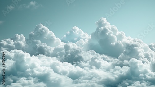 Serene Sky with Fluffy White Clouds in Blue Atmosphere 