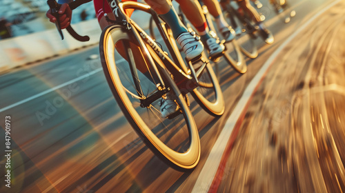 Group of people riding bikes down a street