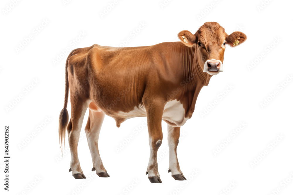 Brown and White Cow Close-Up Isolated on Transparent Background Brown and White Cow Close-Up Isolated on Transparent Background