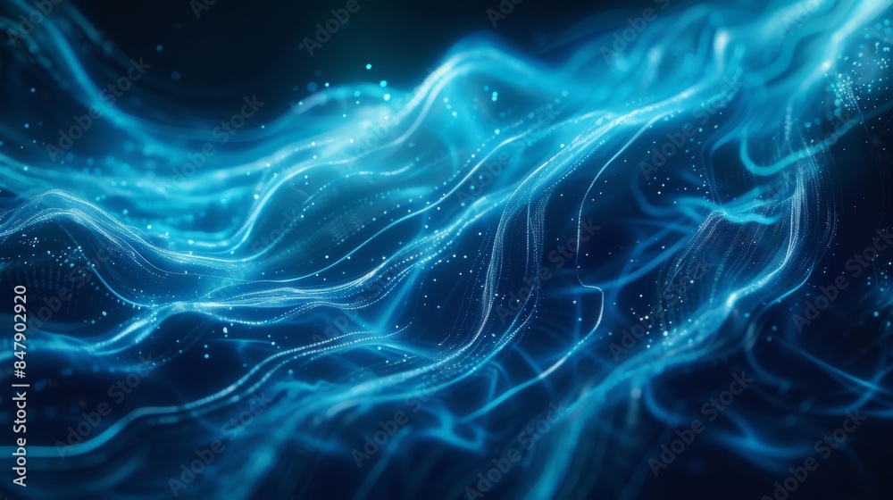 A futuristic abstract background with glowing lines and digital patterns in shades of blue.