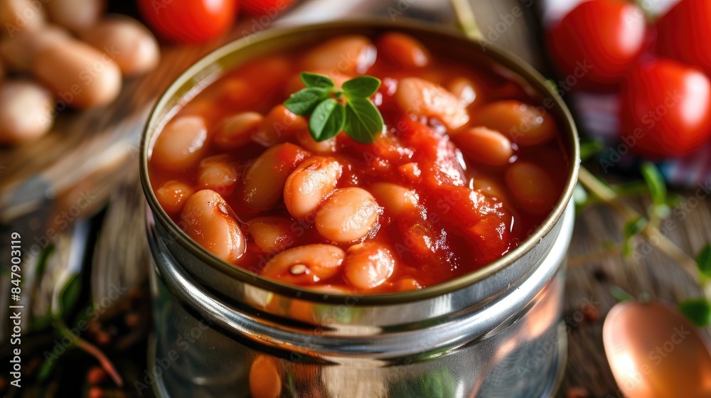 Beans with tomato sauce in a can Beans with tomato sauce in a can