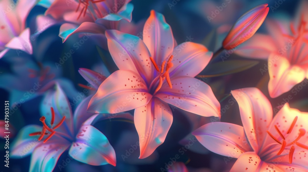 Pink Lilies in a Colorful Glow Pink Lilies in a Colorful Glow