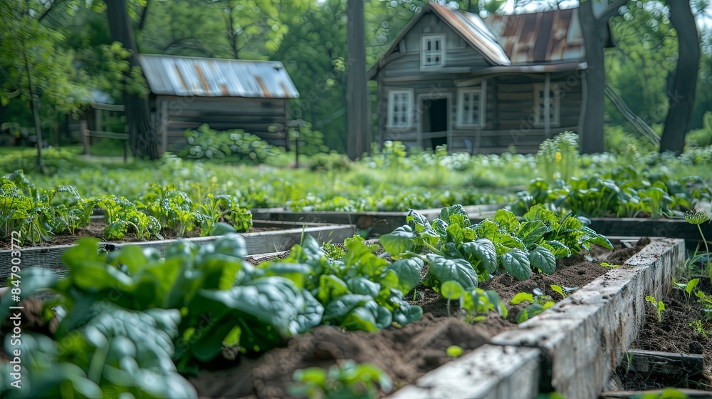 Permaculture raised beds in hoe backyard with fresh vegetables Permaculture raised beds in hoe backyard with fresh vegetables