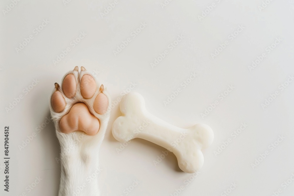 Fototapeta premium A Dogs Paw and A Bone in Soft White Light
